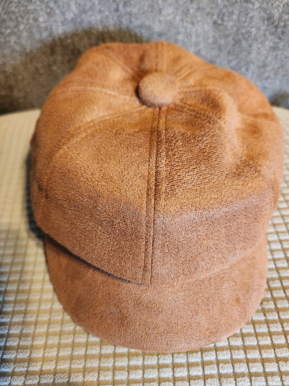 Womens Faux Suede Baker Boy Cap - Brown